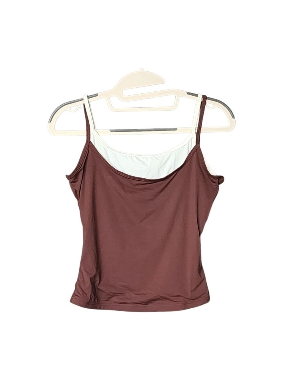 Women’s Double-Layer Spaghetti Strap Tank Top in Chocolate And White